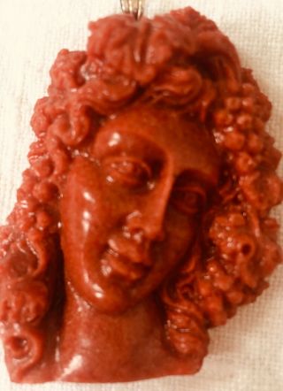 Antique Edwardian Victorian Coral Colour Cameo With Silver Bail