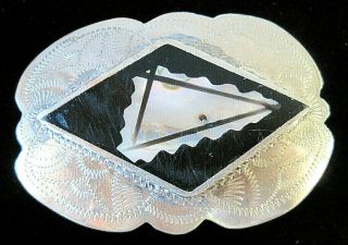 Vintage Hand Made Native American Hand Stamped Sterling & Abalone Belt Buckle