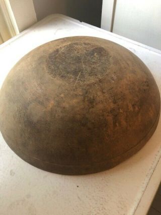 Very Early Mammoth Large Wooden Turned Dough Bowl Primitive Rimmed Edge Antique