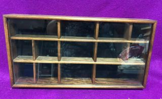 Wood Wall Miniature Display Shelf Curio Shadow Box Glass Door 11 " Long Vintage