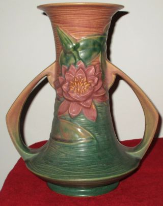 Antique Roseville Pottery 2 Handle Water Lilly Vase 80 - 10 " Great Shape