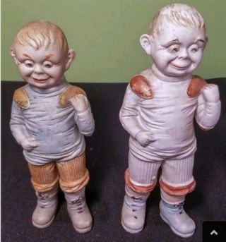 Rare German Bisque Figurines Boys 7.  5 " Pair Heubach? Marked On Back & Foot