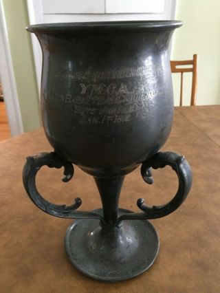 Antique Silver Plate Tri - Handle Ymca Basketball Tournament Trophy 1912