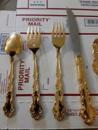 Oneida Flatware Community Gold 4 set Napkin Holder vintage spoon knife fork 4