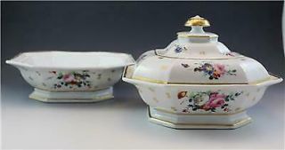 19c French Old Paris Floral Porcelain Vegetable Serving Dishes W/ Cover