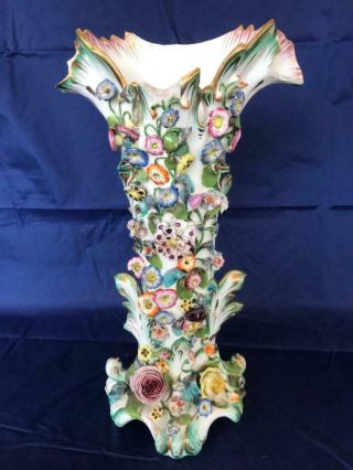 Fine Antique Coalport / Coalbrookdale Applied Flower Lidded Vase.