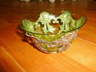 Tiffany & Co Glass Bowl Insert With Sterling Repousse Holder