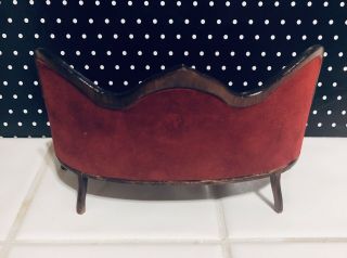 Vintage Dollhouse furniture; Victorian sofa/couch Walnut Wood and red velvet 2