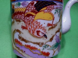 Vintage Japanese Imari porcelain Teapot w/ EAGLE & Floral Design wrapped handle 3
