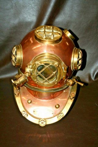 1941 Us Navy Large 17 " Copper & Brass Morse Mark V Diving Helmet - Boston,  Mass