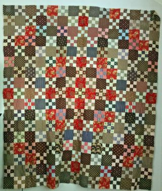 Fabulous Antique Nine Patch Quilt Top - Late 1800 