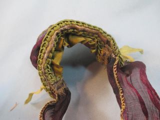 Vintage Doll Small Hat Wired Bonnet Burgundy Green & Gold Silk & Flowers OOAK 6