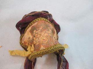 Vintage Doll Small Hat Wired Bonnet Burgundy Green & Gold Silk & Flowers OOAK 7
