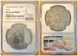 2018 Mexico 1 Onza Silver Ngc Ms 68 Antiqued / 2833756 - 004