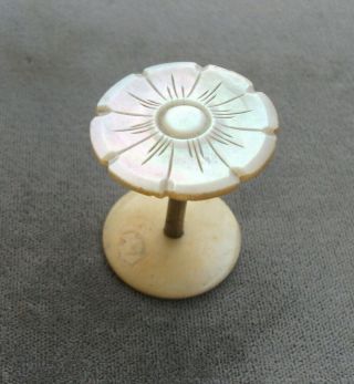 Lovely Antique Spool,  Carved Flower Design Mother Of Pearl Top,  English C.  1850