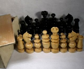 Antique C1910 French Regence Wood Chess Set Tournament Size 4 " Kings.