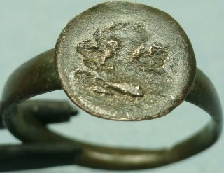 Ancient Zoomorphic Bronze Signet Ring,  Eagle