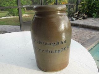 Early 10 " A.  P Donaghho Parkersburg W.  V Glazed Stoneware Crock Wax Seal Jar