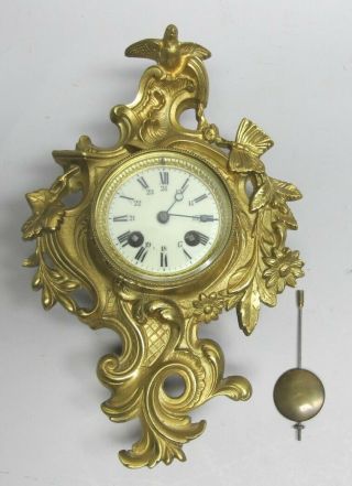 Fine Antique French Rococo Style Gilt Bronze Hanging Wall Clock C.  1900
