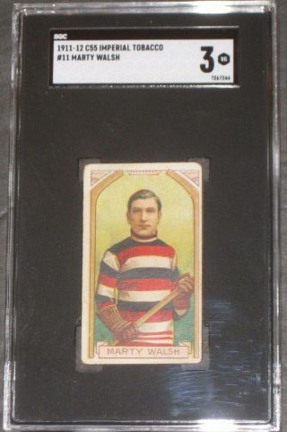 1911 C55 Imperial Tobacco Marty Walsh Hockey Card Sgc 3 Vg Antique 11