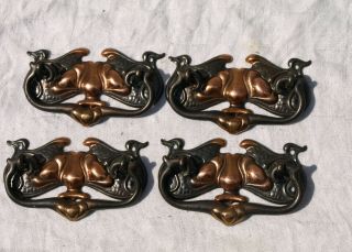 4 Reclaimed Art Nouveau Style Copper Tinted Brass Drawer Handles