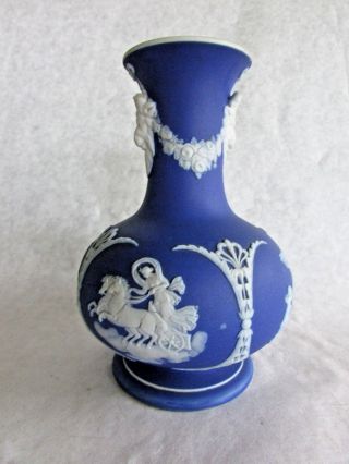 Antique Cobalt Blue Dip Wedgwood Jasperware Vase - Neo Classical Design - 5.  5 "