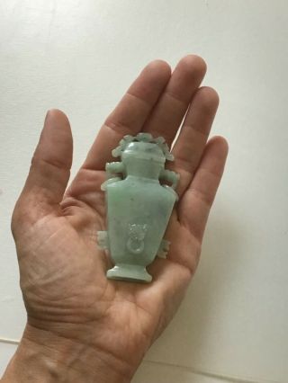 Chinese carved celadon jadeite small vase and cover / snuff bottle 5