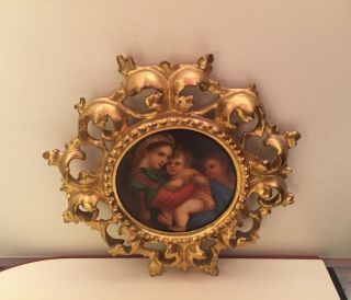 Antique Kpm Style Italian Firenze Plaque Florentine Frame Madonna After Raphael