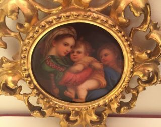 Antique KPM Style Italian Firenze Plaque Florentine Frame Madonna After Raphael 2