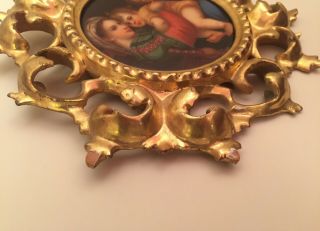 Antique KPM Style Italian Firenze Plaque Florentine Frame Madonna After Raphael 3