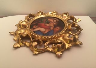 Antique KPM Style Italian Firenze Plaque Florentine Frame Madonna After Raphael 4