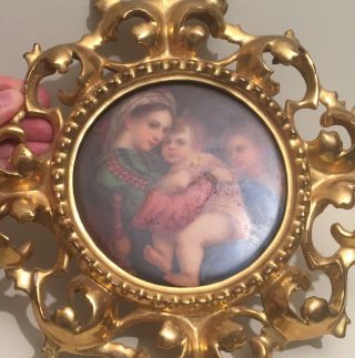 Antique KPM Style Italian Firenze Plaque Florentine Frame Madonna After Raphael 7