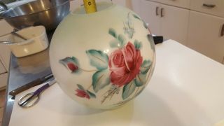 Hand Painted Gwtw Glass Oil Lamp Globe Red Pink Roses Gone W The Wind 9 " X 9 "