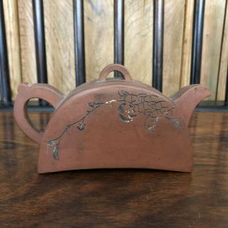 Old Chinese Signed Yixing Teapot With Carved Design
