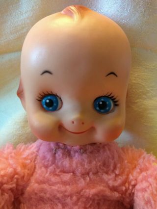 Vintage 1970 12 " Baby Doll Cloth & Soft Plastic Pink Snow Suit Cute Face