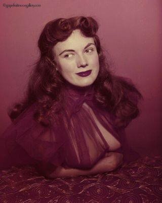 Bunny Yeager 1950s Color Camera Transparency Self Portrait Revealing Busty Pose