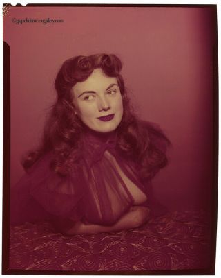 Bunny Yeager 1950s Color Camera Transparency Self Portrait Revealing Busty Pose 2