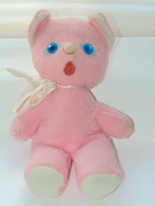 Vtg Mid Century Pink Musical Plush Wind Up Rock A Bye Baby Song Music Box Toy