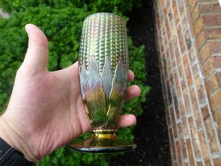 Antique Northwood Carnival Glass Green Corn Vase Electric