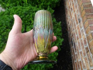 Antique Northwood Carnival Glass Green Corn Vase Electric 2