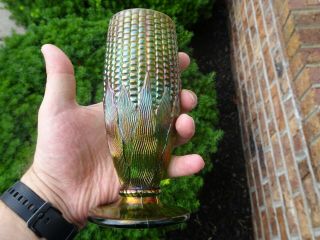 Antique Northwood Carnival Glass Green Corn Vase Electric 3