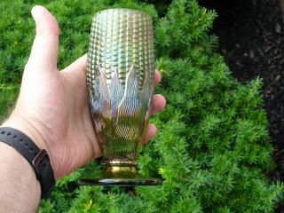 Antique Northwood Carnival Glass Green Corn Vase Electric 6