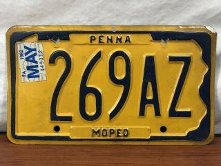 Vintage Antique Motorcycle 1982 Pennsylvania Moped License Plate 82 Pa.  Mc