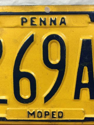 Vintage Antique Motorcycle 1982 Pennsylvania Moped License Plate 82 PA.  MC 5