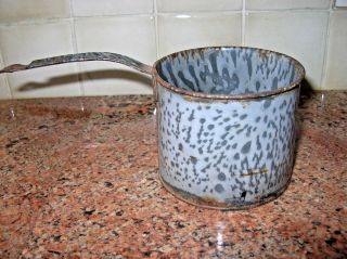 Vintage Gray Speckled Graniteware Enamal Water Dipper Ladle Cowboy Style Antique