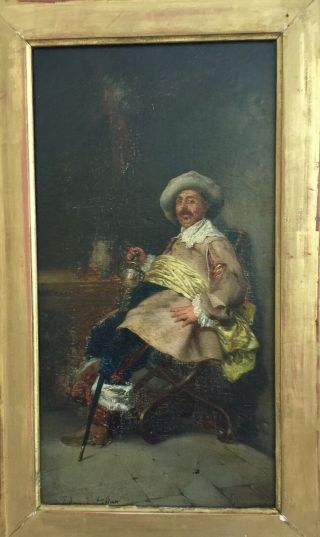 Antique Oil Painting Man Sitting Attributed To Edmund Adler Signed Framed