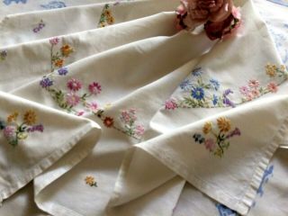 Vintage Cotton/linen Hand Embroidered Tablecloth Delicate Florals
