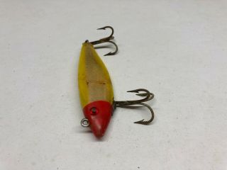 Fishing Lure Vintage USA 32M12 Yellow Large Red Eyes Red Translucent 3 