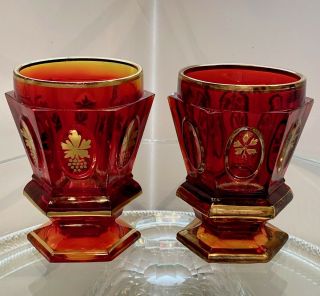 Rare And Gorgeous Antique Baccarat Le Creusot Amberina Charles X Goblets - Wow