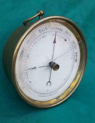 19th Century Victorian Brass Wall Barometer By Stanley London For Repair